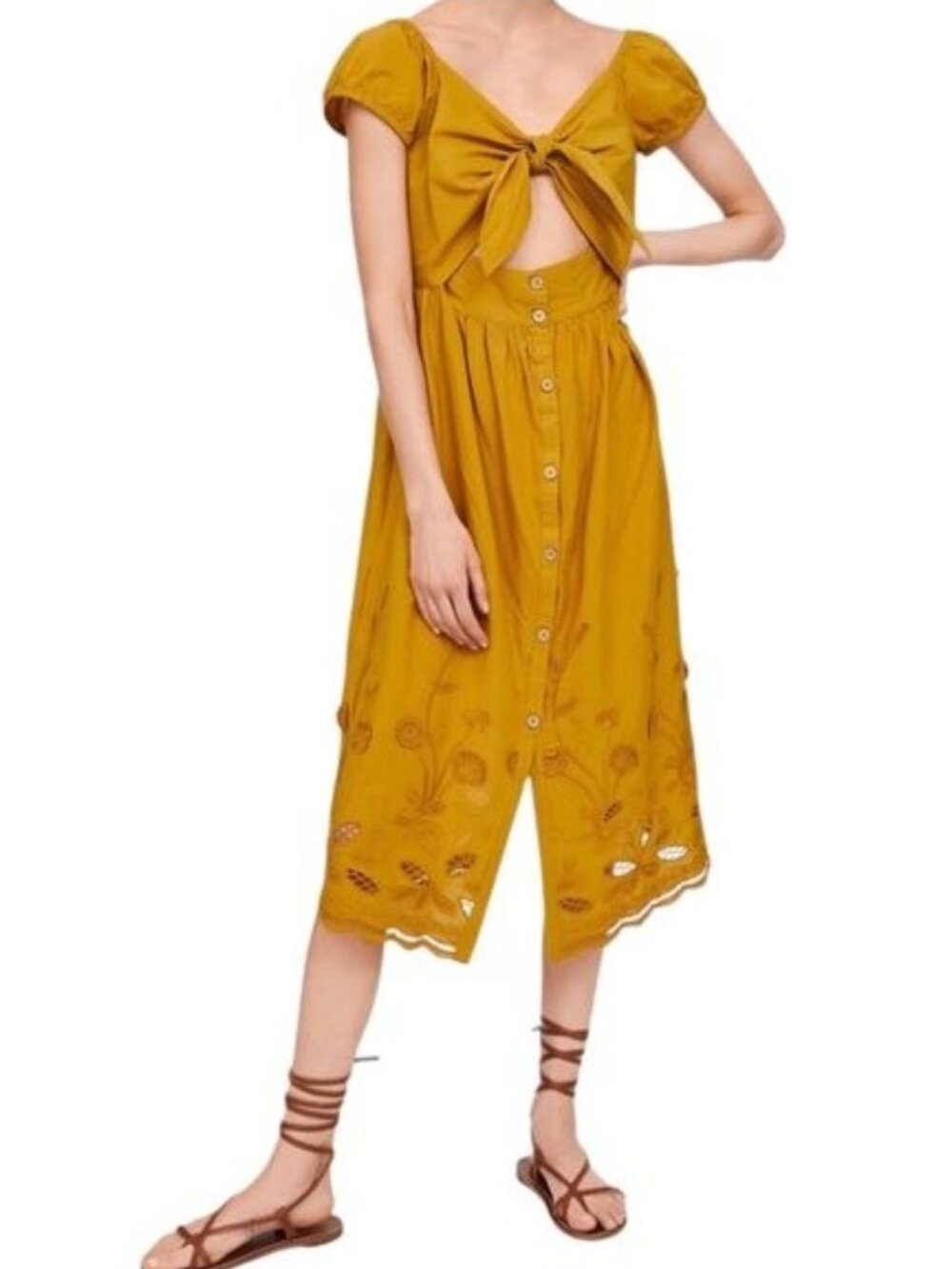 Zara Embroidered Eyelet Cutwork Midi Dress Size Small